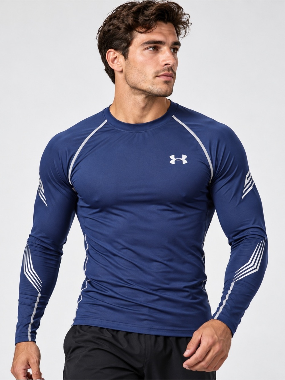 Under Armour Fitted Long Sleeve Shirt Mens Small Grippy Compression Blue